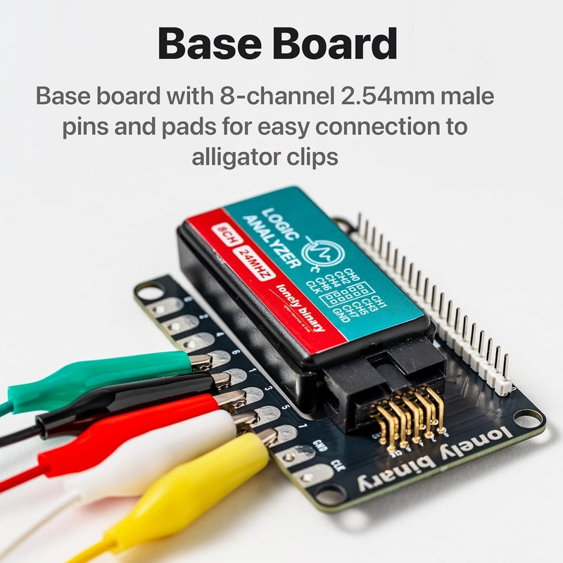 LONELY BINARY محلل المنطق 8 قنوات 24 ميجاهرتز مجموعة USB مع وحدة أساسية، لوحة تفريغ لوحة، كابلات USB-A وType-C، مشابك اختبار، مشابك تمساح متوافقة مع مشاريع Arduino ESP32 STEM DIY - Image 2